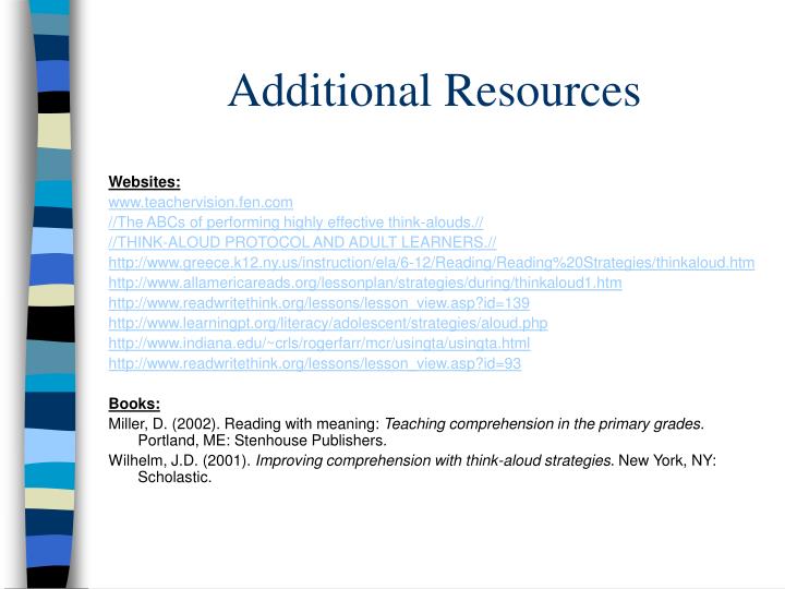 Using the Think-Aloud for Reading Instruction. ERIC