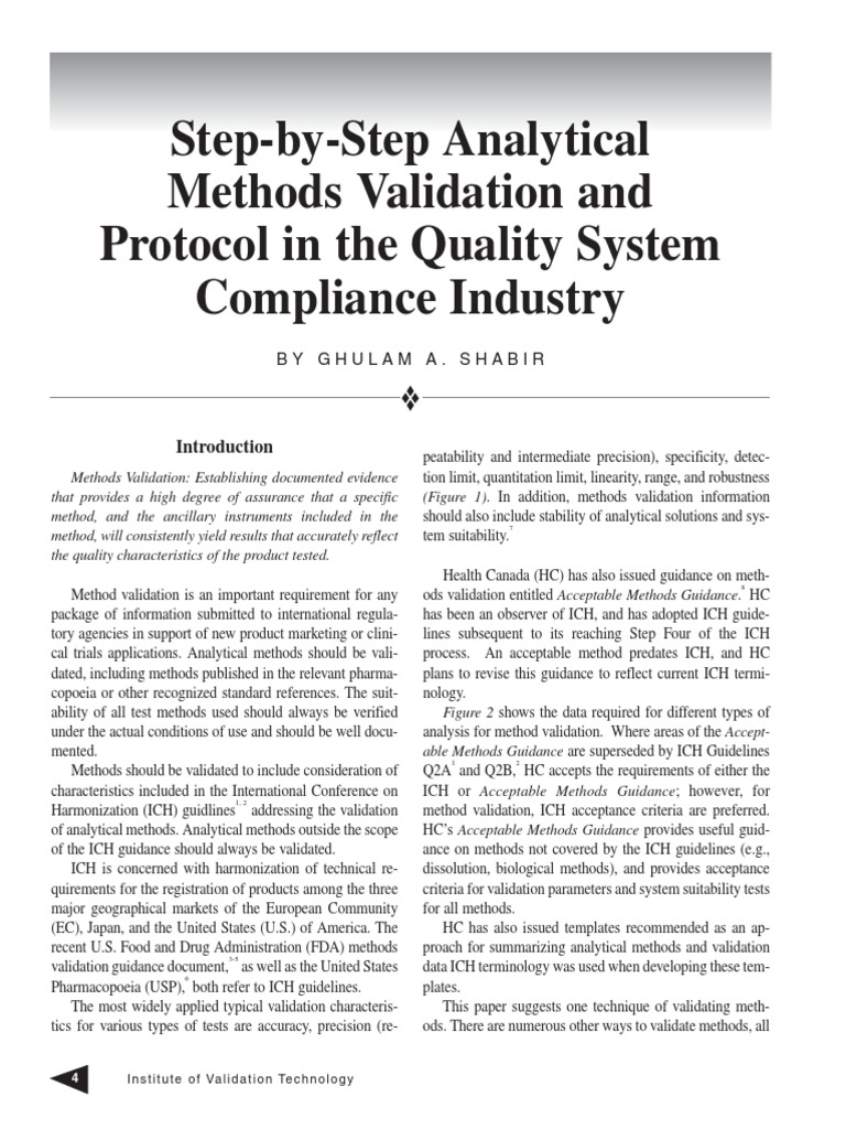 Protocols for the Conduct of Method Transfer Studies for